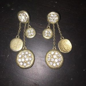 Gold and diamond dangle earrings